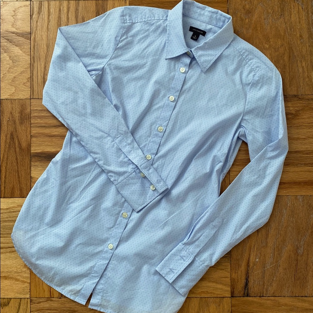 Ann Taylor Baby Blue Button Down w/Dots, 0